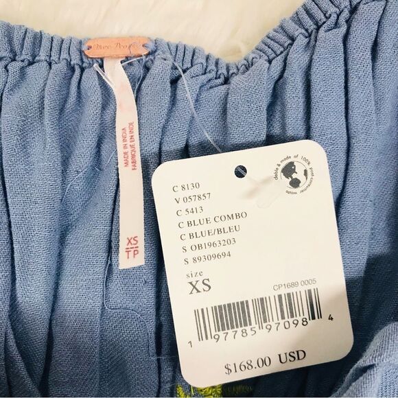 FREE PEOPLE Emory Boho Embroidered Square Neck Puff Sleeve Peasant Dress Size XS - Picture 9 of 15